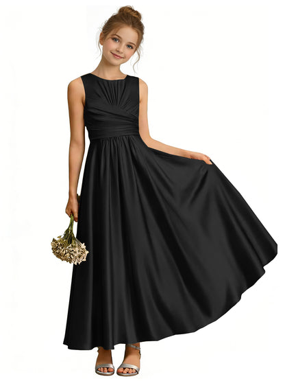 dideyttawl Satin A-Line Junior Bridesmaid Dresses Pleated Girls Special Occasion Gown