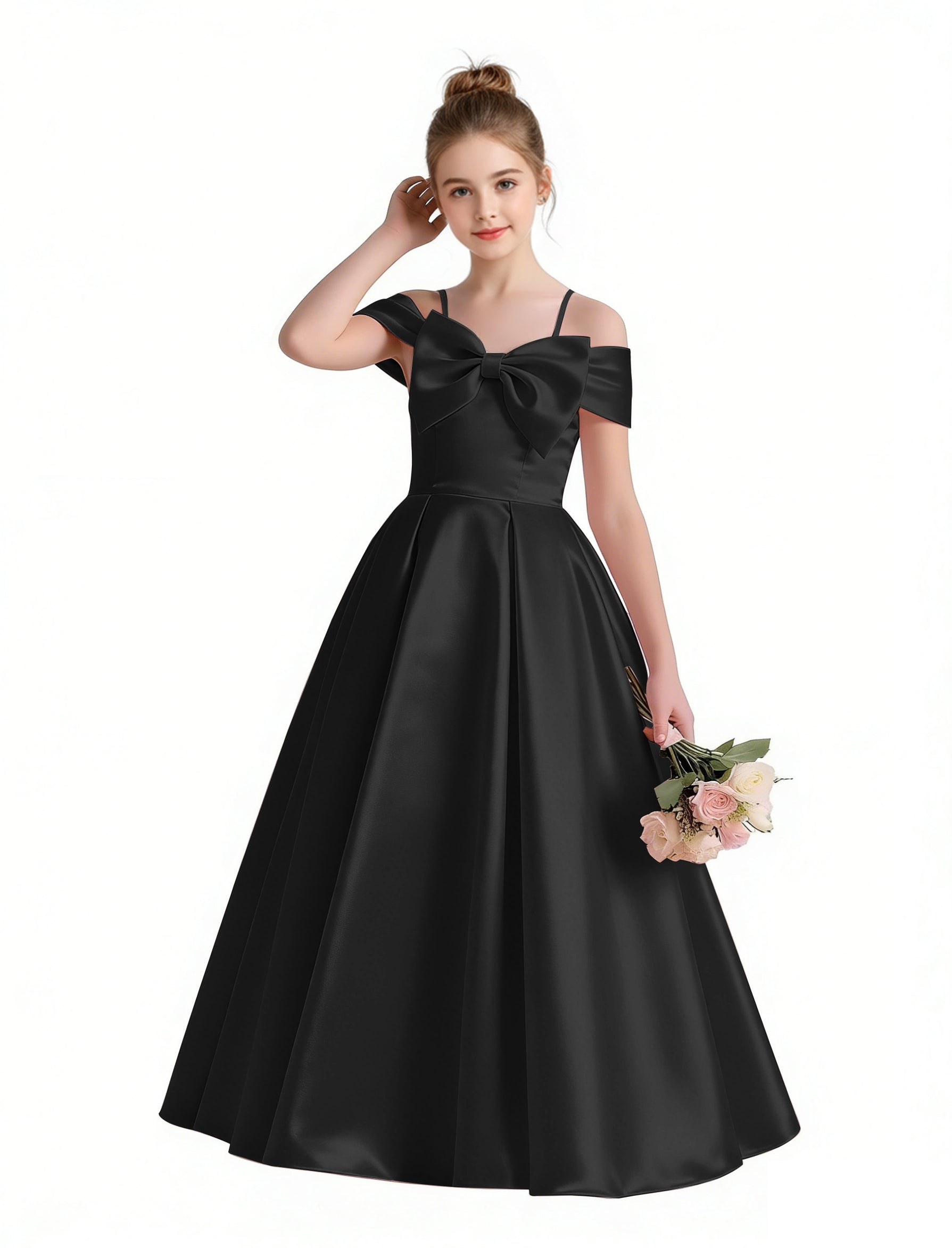 Dideyttawl White Girls Formal Dress Off-the-Shoulder Satin Ball Gown