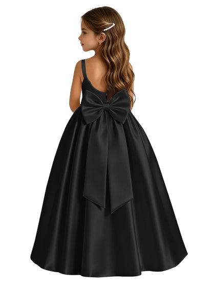 dideyttawl Satin Flower Girl Dresses with Bow Elegant Communion Dress for Girls A-Line Formal Party Gown with Bow
