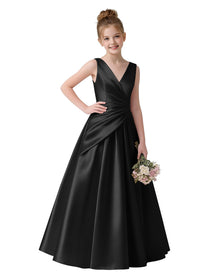 Dideyttawl Blush Pink Girls Formal Dress Sleeveless Satin V-Neck Ball Gown
