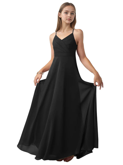 dideyttawl V-Neck Junior Bridesmaid Dress Spaghetti Straps Pleated Chiffon A-Line Flower Girl Dress 2510
