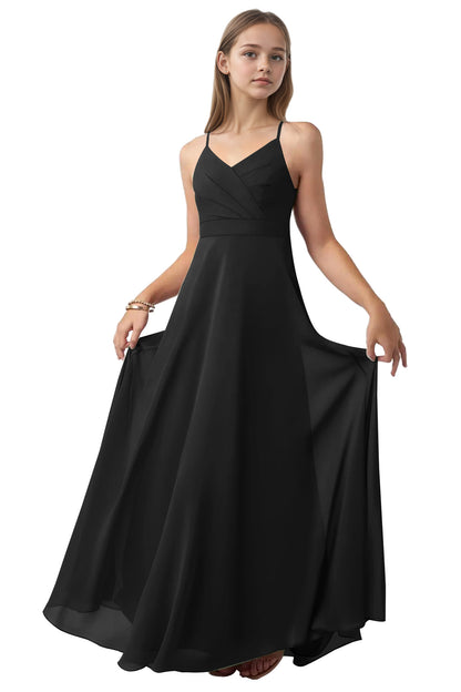 dideyttawl V-Neck Junior Bridesmaid Dress Spaghetti Straps Pleated Chiffon A-Line Flower Girl Dress 2510