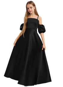 Dideyttawl Cold Shoulder Junior Bridesmaid Dress Satin Girls Pageant Gown 2525