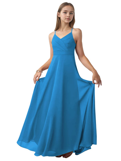 dideyttawl V-Neck Junior Bridesmaid Dress Spaghetti Straps Pleated Chiffon A-Line Flower Girl Dress 2510