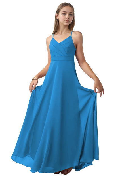 dideyttawl V-Neck Junior Bridesmaid Dress Spaghetti Straps Pleated Chiffon A-Line Flower Girl Dress 2510