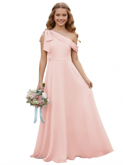 dideyttawl One Shoulder Junior Bridesmaid Dresses for Girls 4-16 Chiffon  A-Line Pageant Formal Party Ball Dress 2562