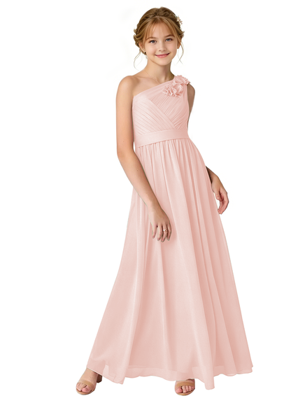 dideyttawl One Shoulder Pleated Junior Bridesmaid Dresses for Wedding A-Line Chiffon 3D Flower Girls Formal Party Dress 2604