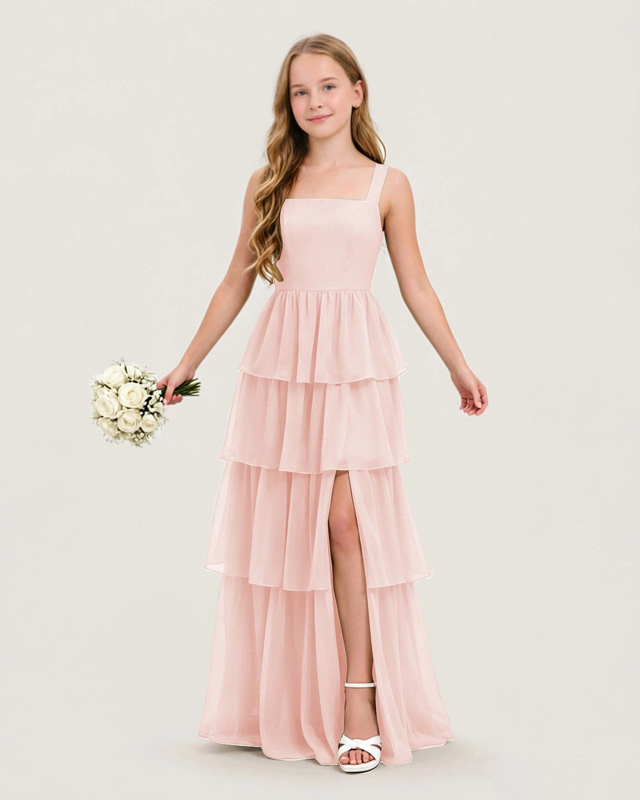 Junior Bridesmaid Dress | Tiered Slit & Chiffon