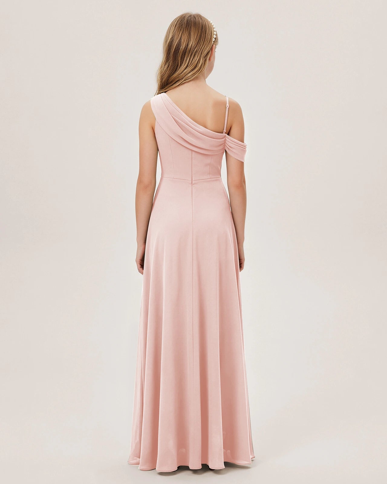 Blush Pink Chiffon A-line Junior Bridesmaid Dress Back View