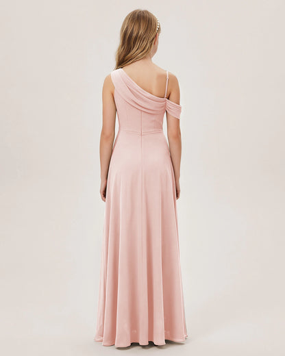 Blush Pink Chiffon A-line Junior Bridesmaid Dress Back View