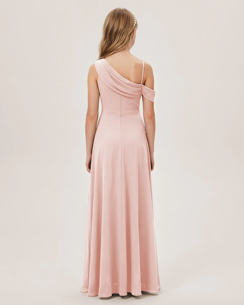 Blush Pink Chiffon A-line Junior Bridesmaid Dress Back View