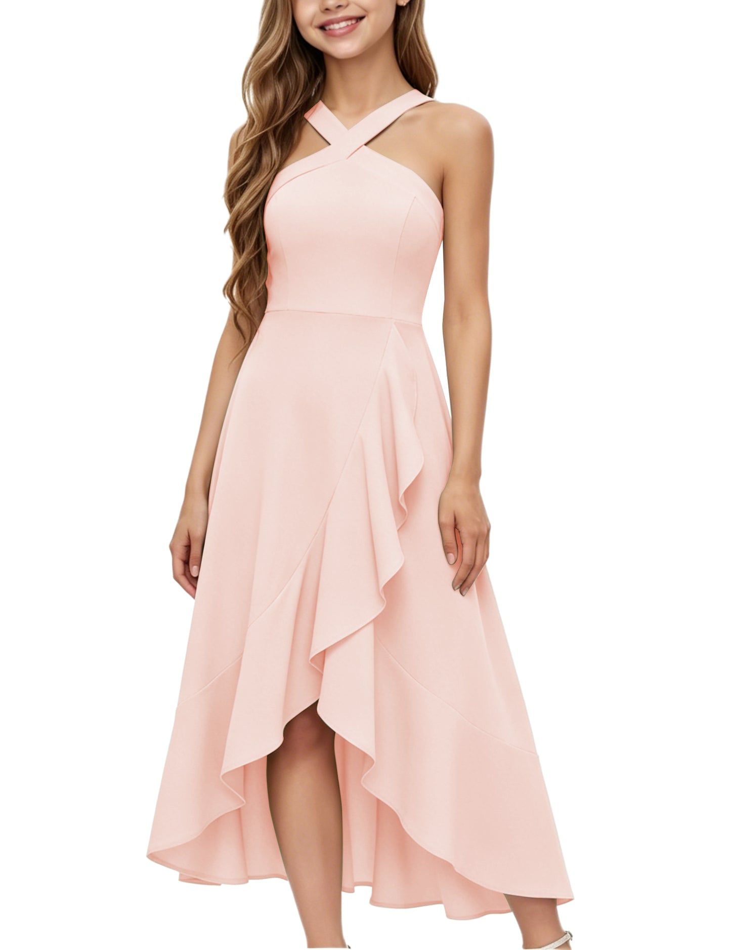 dideyttawl Halter Chiffon Junior Bridesmaid Dresses for Wedding A-Line High Low Flower Girls Formal Party Dress with Slit 2608