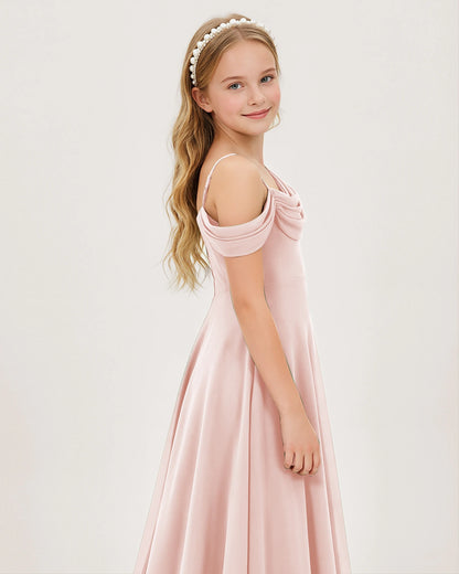 Blush Pink Chiffon A-line Junior Bridesmaid Dress Side View
