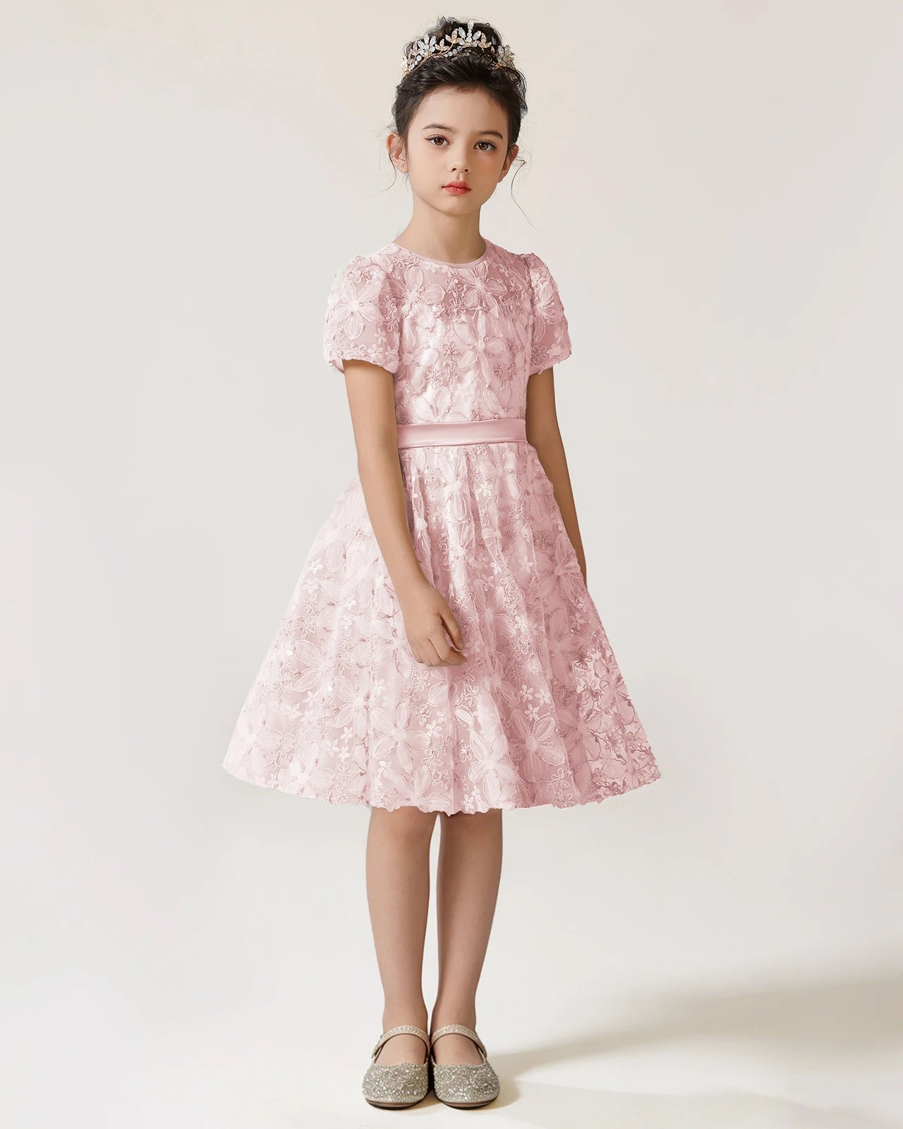 Front Blush Pink Lace Flower Girls Dress