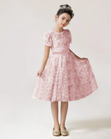Blush Pink Lace A-line Girls Formal Dress Front View