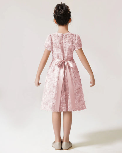 Back Blush Pink Lace Flower Girls Dress