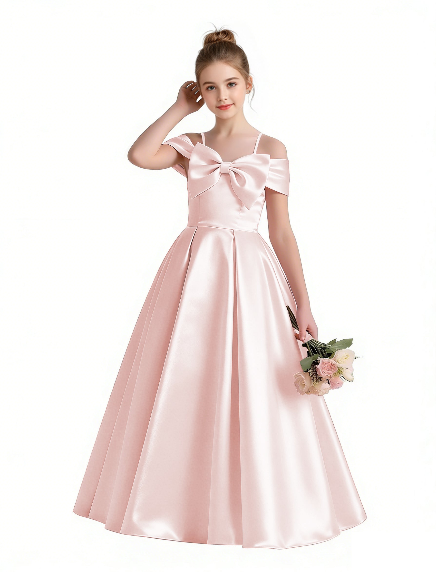 off the shoulder flower girl dress Off Shoulder Flower Girls Dress | Big Bow Princess Dress