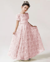 Blush Pink Lace A-line Girls Formal Dress Front View