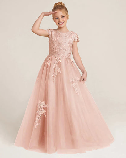 Front Blush Pink Lace Flower Girls Dress