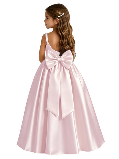 dideyttawl Satin Flower Girl Dresses with Bow Elegant Communion Dress for Girls A-Line Formal Party Gown with Bow