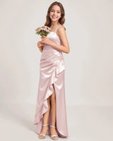 Blush Pink Satin A-line Girls Formal Dress Front View