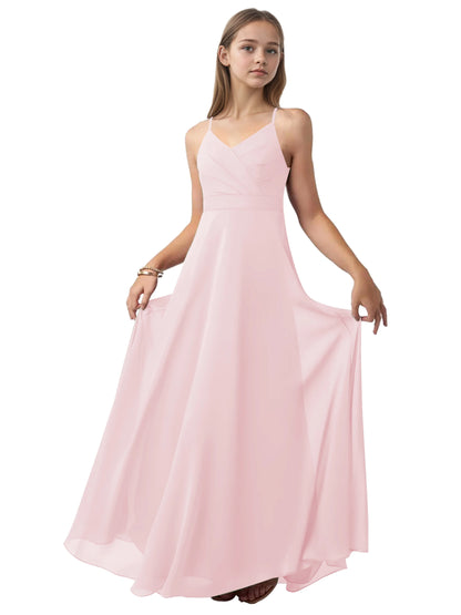dideyttawl V-Neck Junior Bridesmaid Dress Spaghetti Straps Pleated Chiffon A-Line Flower Girl Dress 2510