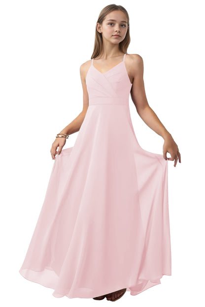 dideyttawl V-Neck Junior Bridesmaid Dress Spaghetti Straps Pleated Chiffon A-Line Flower Girl Dress 2510