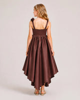 Brown Satin A-line Girls Formal Dress Back View