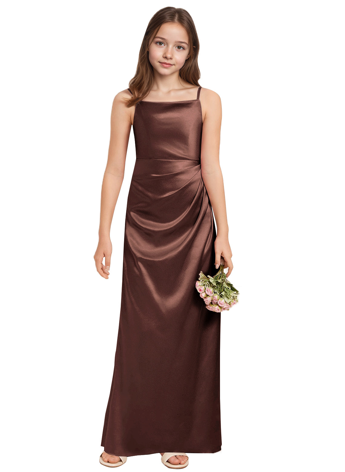 dideyttawl A-Line Junior Bridesmaid Dress Square Neck Pleated Stretch Satin Flower Girl Dress Sleeveless Formal Special Occasion Dress for Wedding 2520