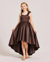 Brown Satin A-line Girls Formal Dress Front View