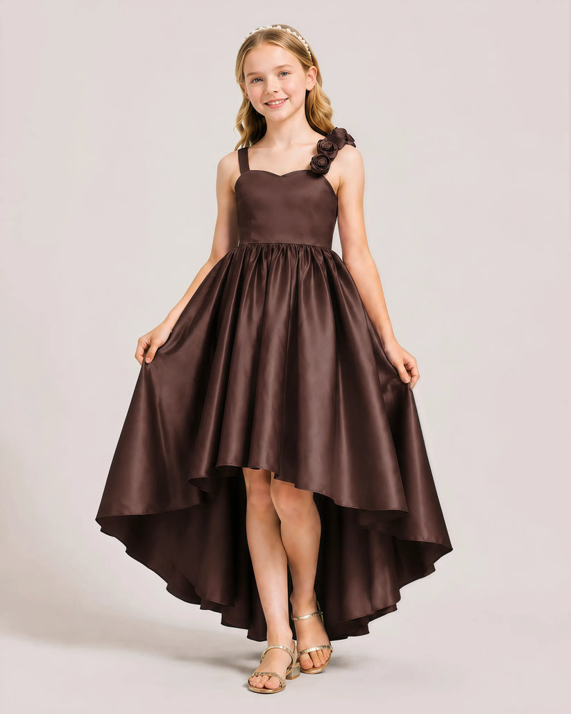 Brown Satin A-line Girls Formal Dress Front View