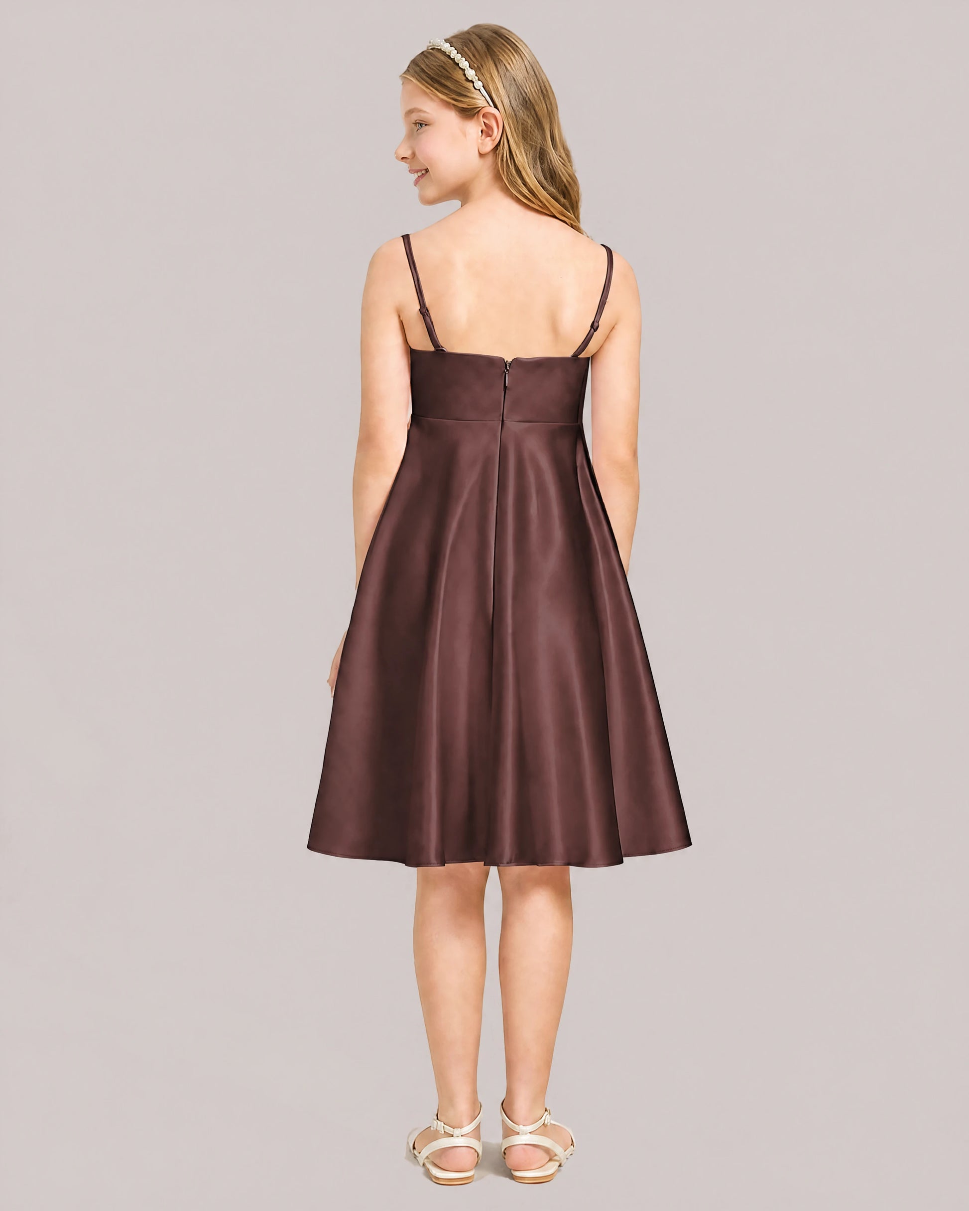 Brown Satin Short Flower Girl Dress 