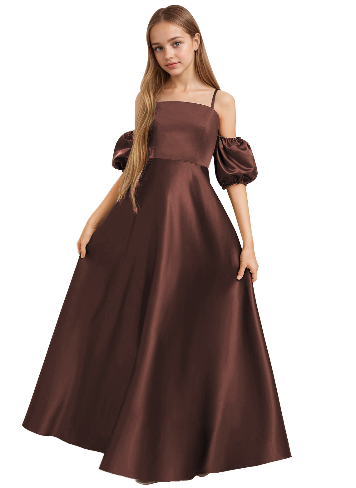 dideyttawl Girls A-Line Cold Shoulder Junior Bridesmaid Dress Silk Satin Flower Girl Dress 2525