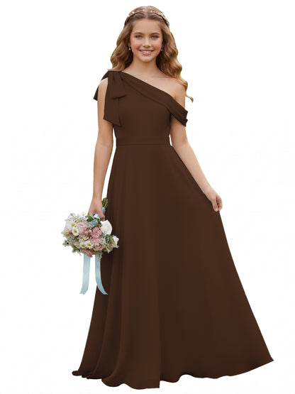 dideyttawl One Shoulder Junior Bridesmaid Dresses for Girls 4-16 Chiffon  A-Line Pageant Formal Party Ball Dress 2562