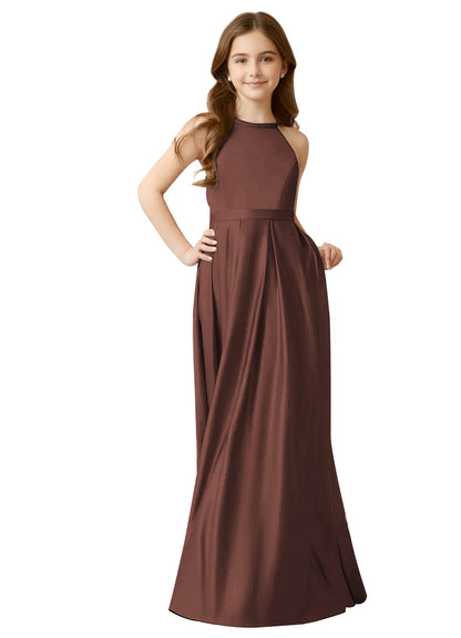 dideyttawl A-Line Junior Bridesmaid Dresses Halter Flower Girls Dress Satin Adjustable Straps Formal Gown 2532