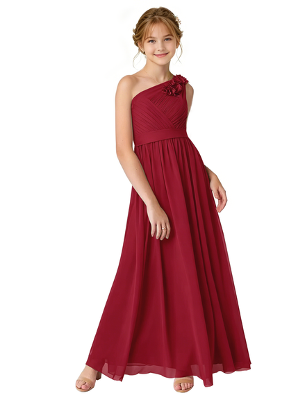 dideyttawl One Shoulder Pleated Junior Bridesmaid Dresses for Wedding A-Line Chiffon 3D Flower Girls Formal Party Dress 2604