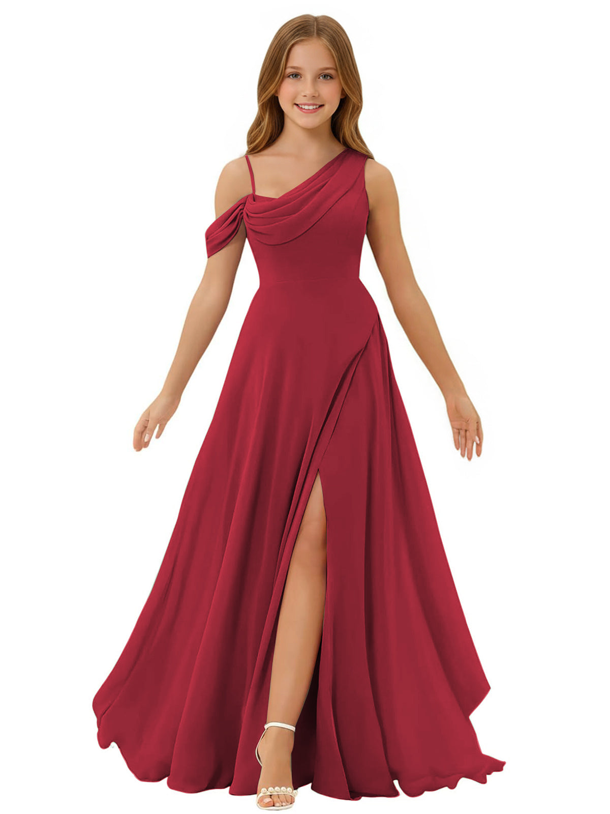 dideyttawl One Shoulder Junior Bridesmaid Dresses for Girls with Slit A-Line Chiffon Pageant Formal Party Ball Dress 2564