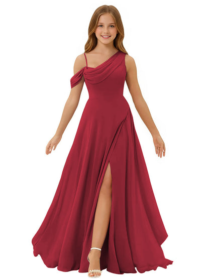 dideyttawl One Shoulder Junior Bridesmaid Dresses for Girls with Slit A-Line Chiffon Pageant Formal Party Ball Dress 2564