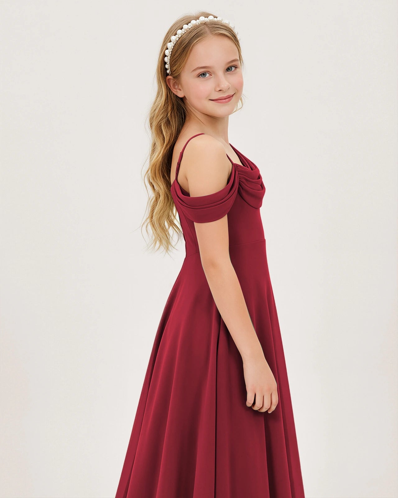 Burgundy Chiffon A-line Junior Bridesmaid Dress Side View