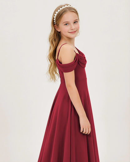 Burgundy Chiffon A-line Junior Bridesmaid Dress Side View