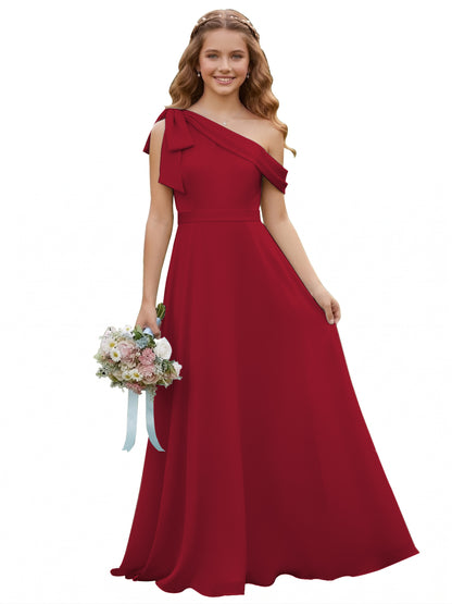 dideyttawl One Shoulder Junior Bridesmaid Dresses for Girls 4-16 Chiffon  A-Line Pageant Formal Party Ball Dress 2562