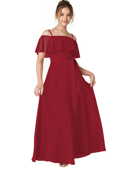 dideyttawl Spaghetti Straps Junior Bridesmaid Dresses for Wedding A-Line Chiffon Pageant Girls Formal Party Dress 003