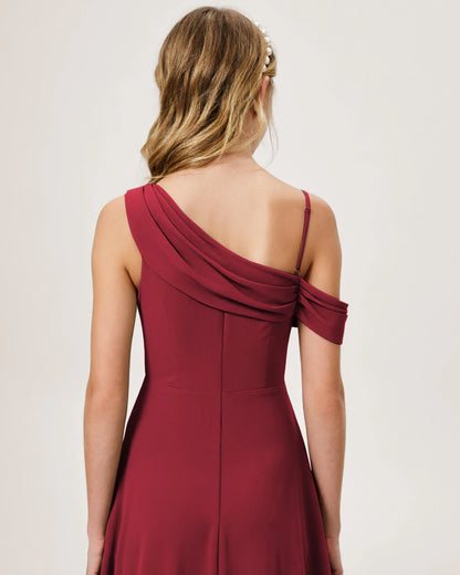 Burgundy Chiffon A-line Junior Bridesmaid Dress Back View