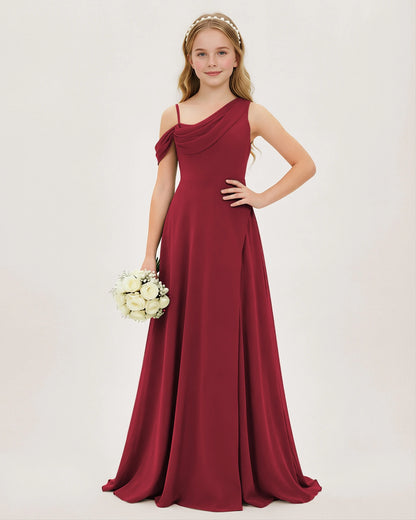 Burgundy Chiffon A-line Junior Bridesmaid Dress Front View