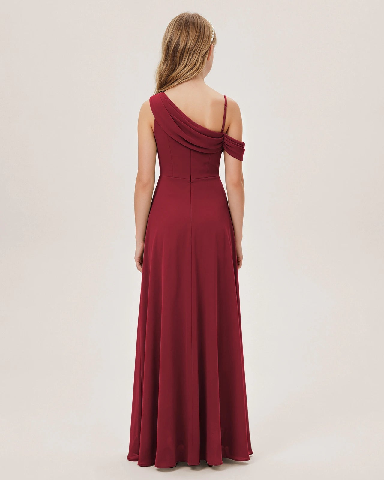 Burgundy Chiffon A-line Junior Bridesmaid Dress Back View