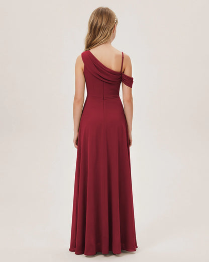 Burgundy Chiffon A-line Junior Bridesmaid Dress Back View