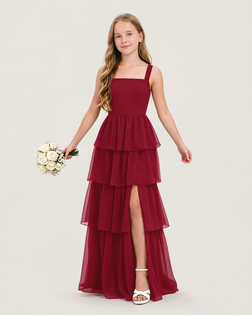 Burgundy Chiffon A-line Junior Bridesmaid Dress Front View