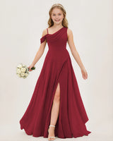 Burgundy Chiffon A-line Junior Bridesmaid Dress Front View