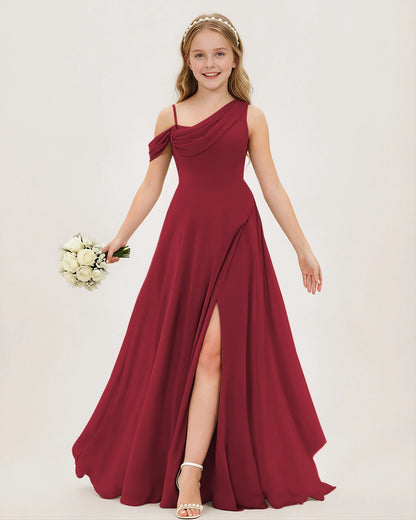 Burgundy Chiffon A-line Junior Bridesmaid Dress Front View