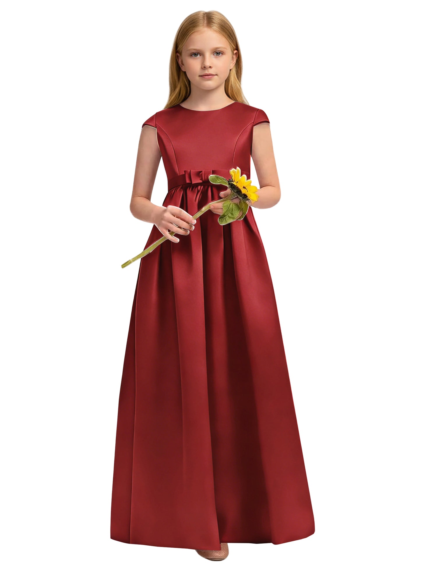 dideyttawl Satin Junior Bridesmaid Dresses Cap Sleeve Pageant Gown 2771